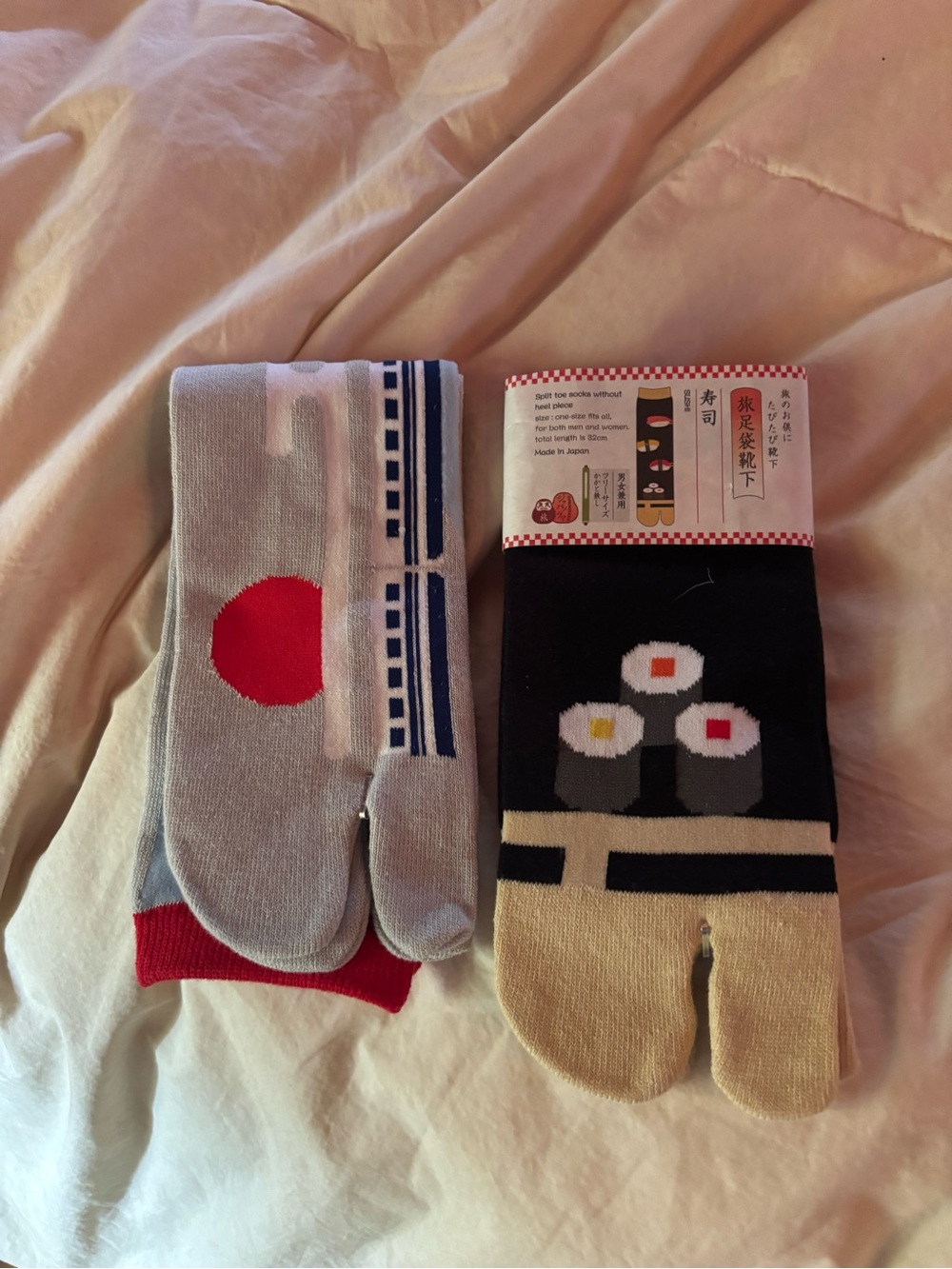 Women’s Tabi Sushi Socks in Gray, Black, Red & Cream